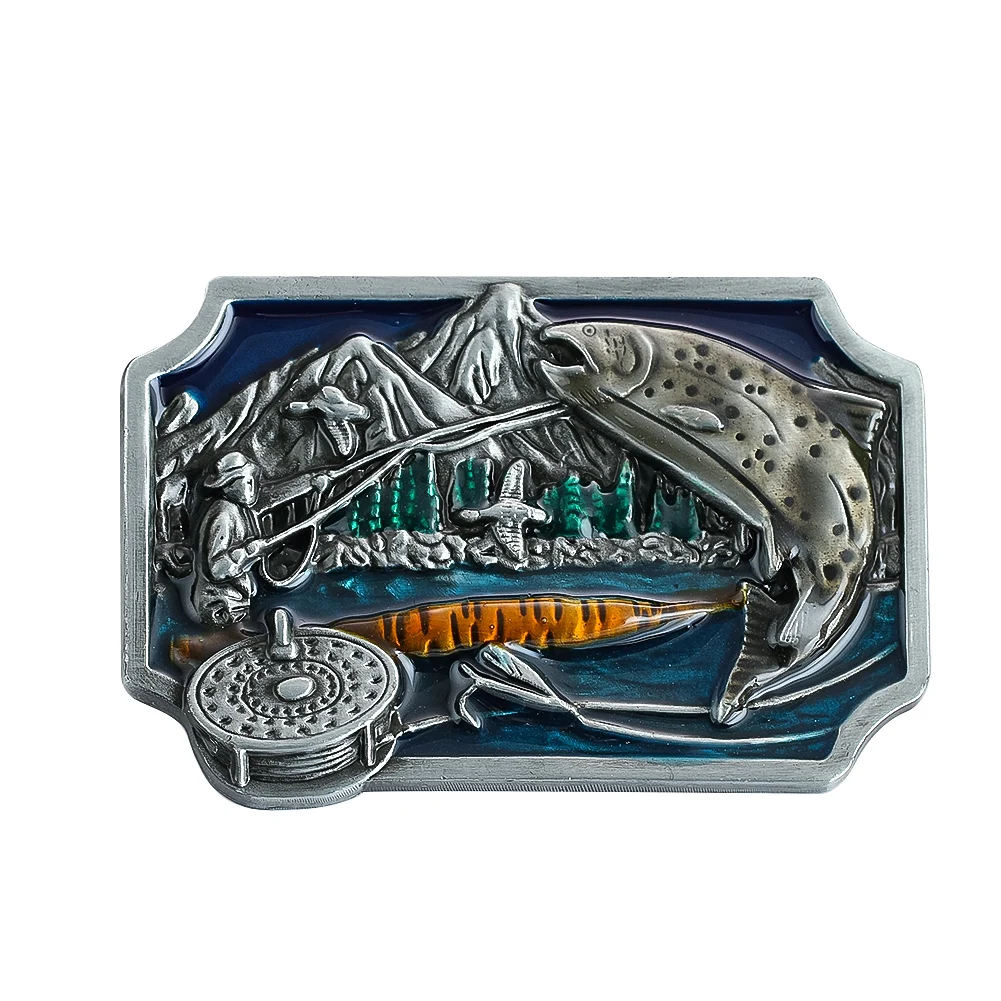 Western Style Cowboy Zinc Alloy Fishing Belt Buckle DIY Clothing Decoration Accessory Men\'s Jeans Blue Belt Buckles for Men40mm