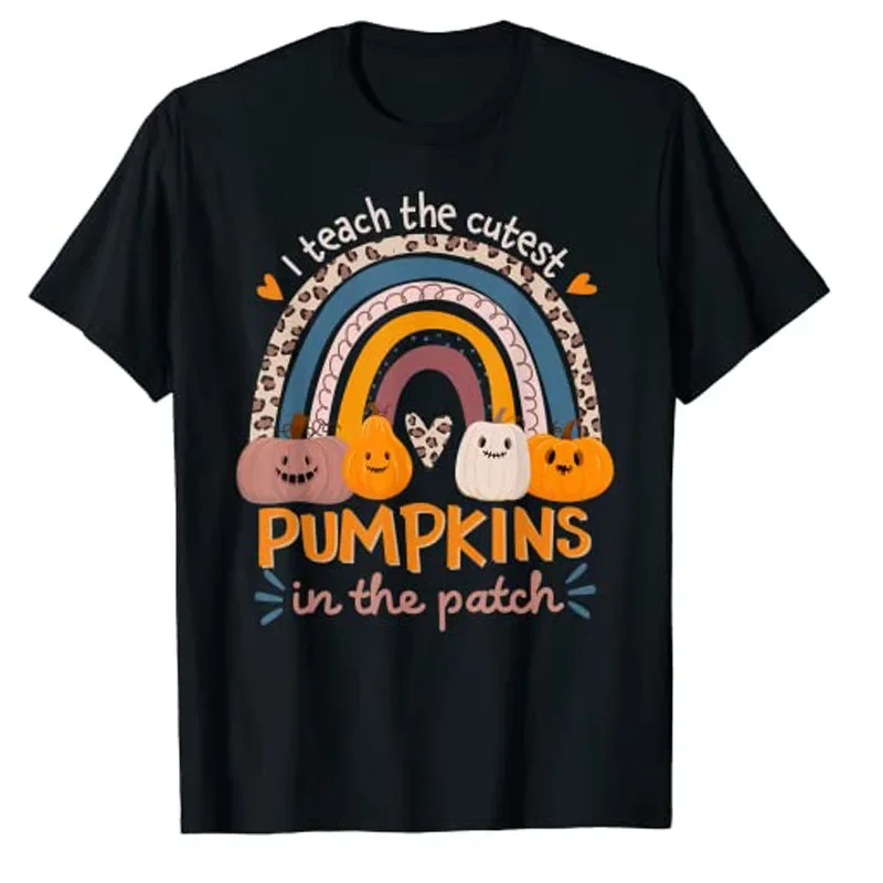 Rainbow I Teach The Cutest Pumpkins In The Patch Fall Season T-Shirt Graphic Tee Shirts for Women