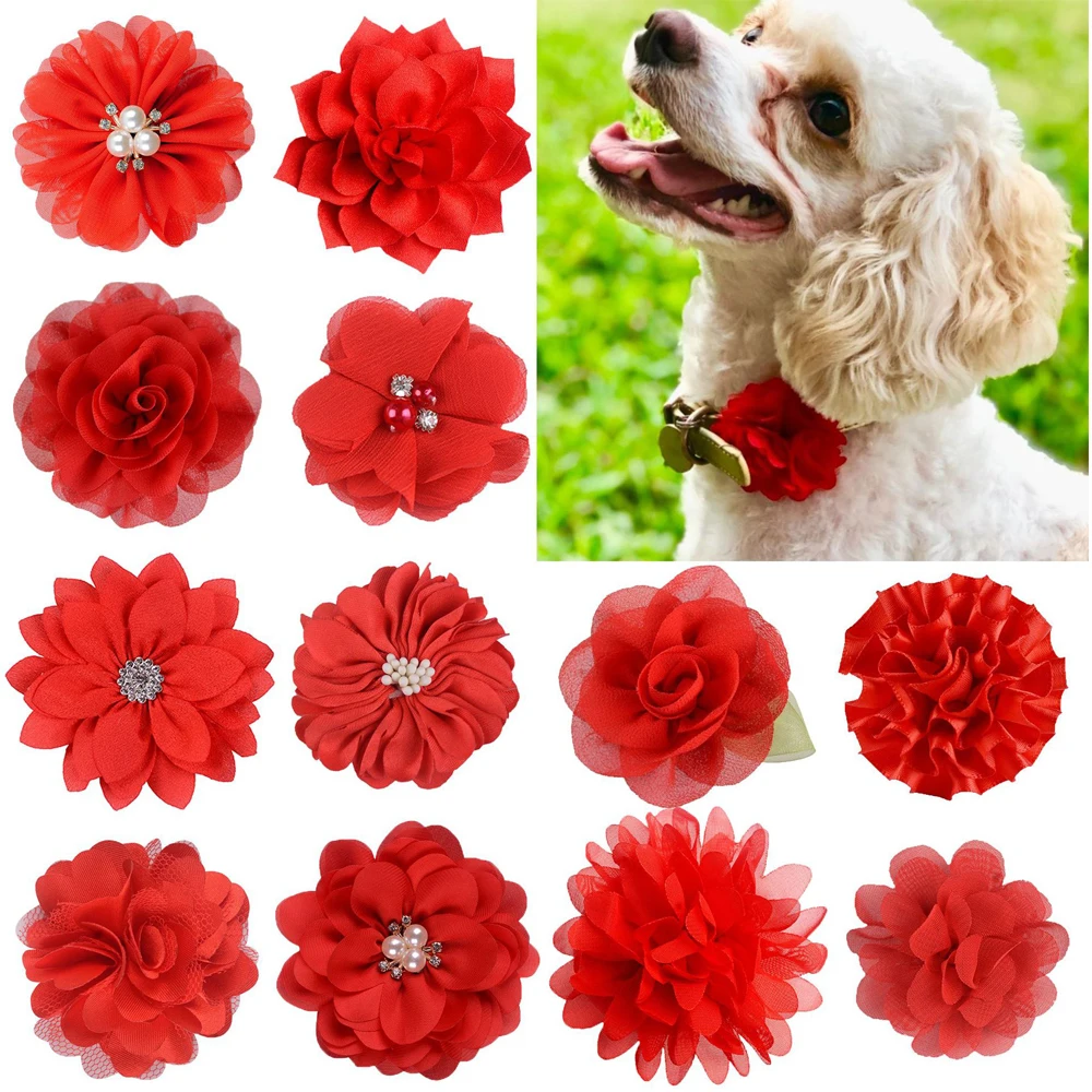 10PCS Handmake Pet Dog Bowtie Puppy Clolorful Flower Collar for Small Dogs Pet Cat Dog Slidable Collar Dog Grooming Accessories