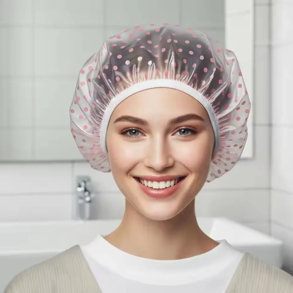 1PCS Women Shower Cap Fashion Wave Point Shower Hat Waterproof Elastic Reusable Bath Hat Hair Salon Spa Bathroom Supplies