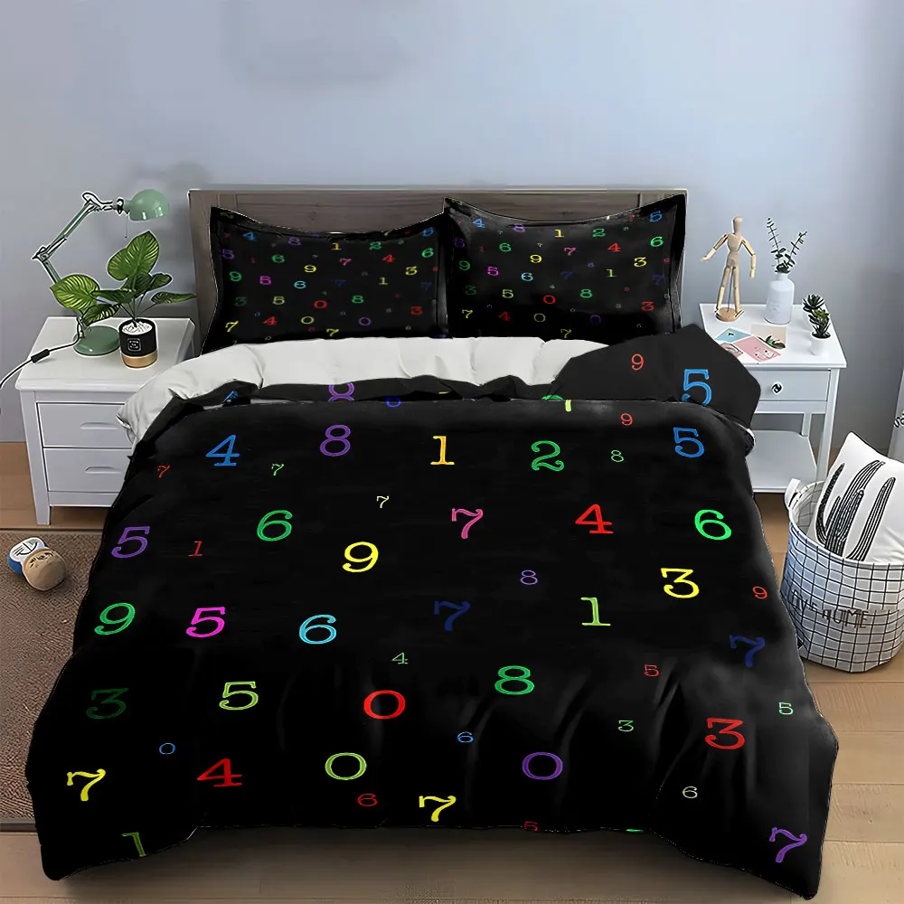 Colorful Numbers Decor Set Bedding Set with 1 Duvet Cover 2 Pillowcases Single Double King Queen, Gift