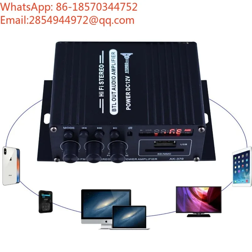 AK-370 Bluetooth Power Amplifier, Home Karaoke Car Audio Playback Device 12V Power Amplifier