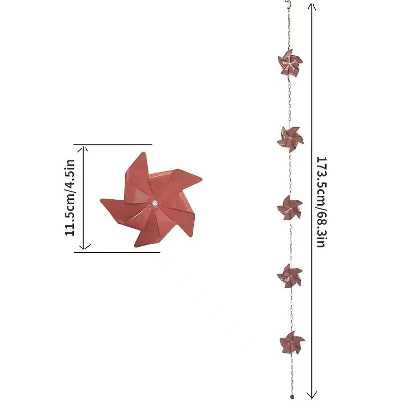Windmill Rain Chain Hanging Decorative Metal Rainwater Guide for Home Garden Porch Patio Downspouts