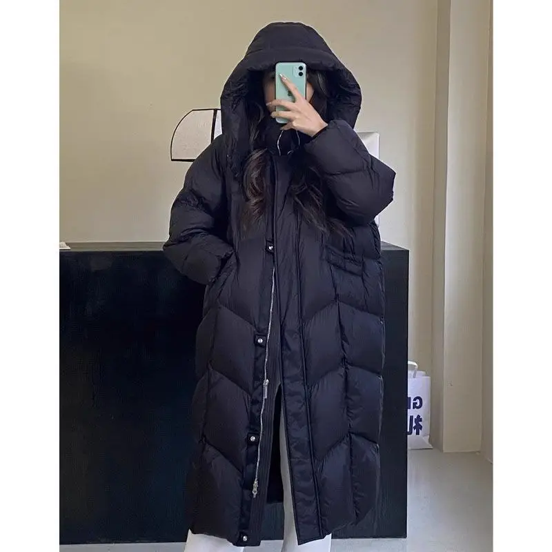 Winter New Women\'s Down Cotton Jacket Loose Commuter Windproof Hoodie Solid Color Oversized Parkas