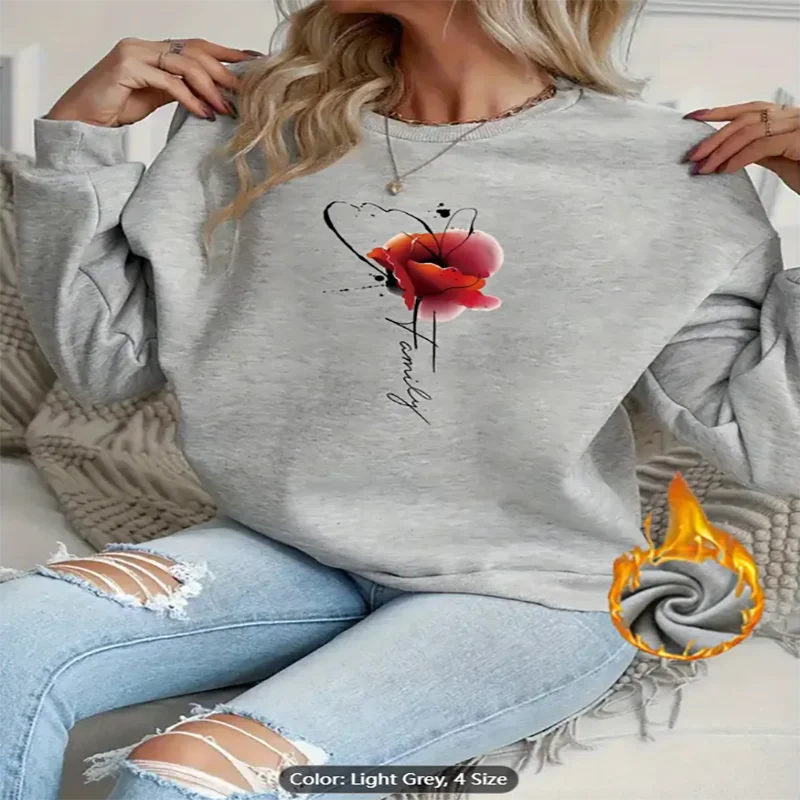 

Женская абрикосовая толстовка с семейным цветочным графическим принтом на флисовой подкладке, повседневный пуловер большого размера, топ для любителей семьи, хлопок