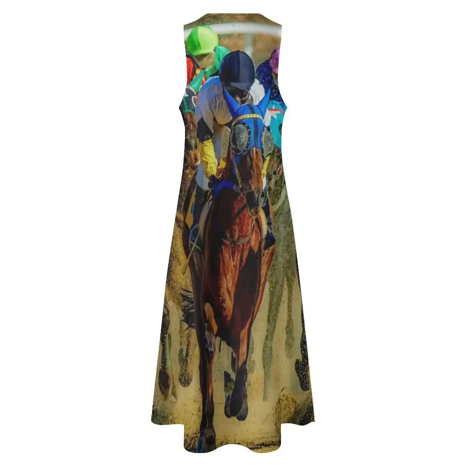 Kleurrijke paarden racesport grafisch t-shirt lange jurk avondjurk dames elegante jurken voor dames paarse jurk