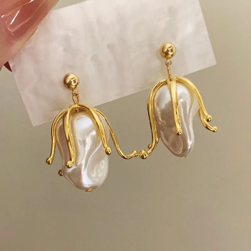 Boucles d'Oreilles Françaises Vintage Pearl Flower, Bijoux de Vacances Élégants et Exagérés