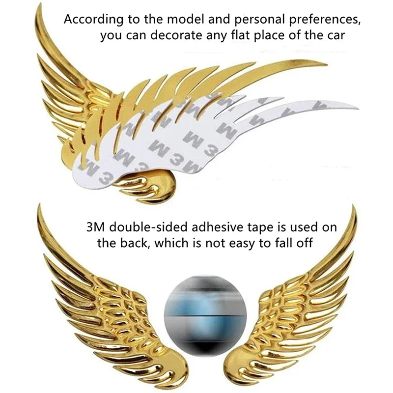 Car Auto Motorcycle Body Sticker 3D Eagle Angel Wings Badge Style Metal Aluminum Decals Silver/Gold Exterior Accessories