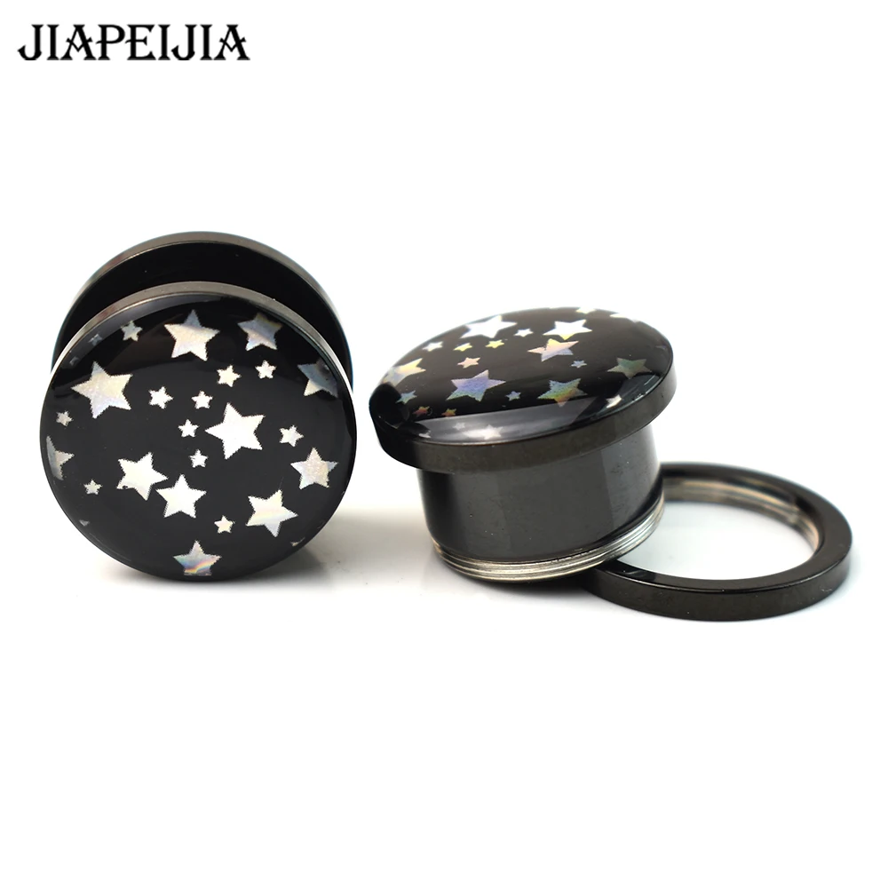 2pcs 3-30mm Star Pattern Ear Tunnels Plugs and Gauges Screw Fit Ear Stretcher Expander Body Piercing Jewelry for Women Men