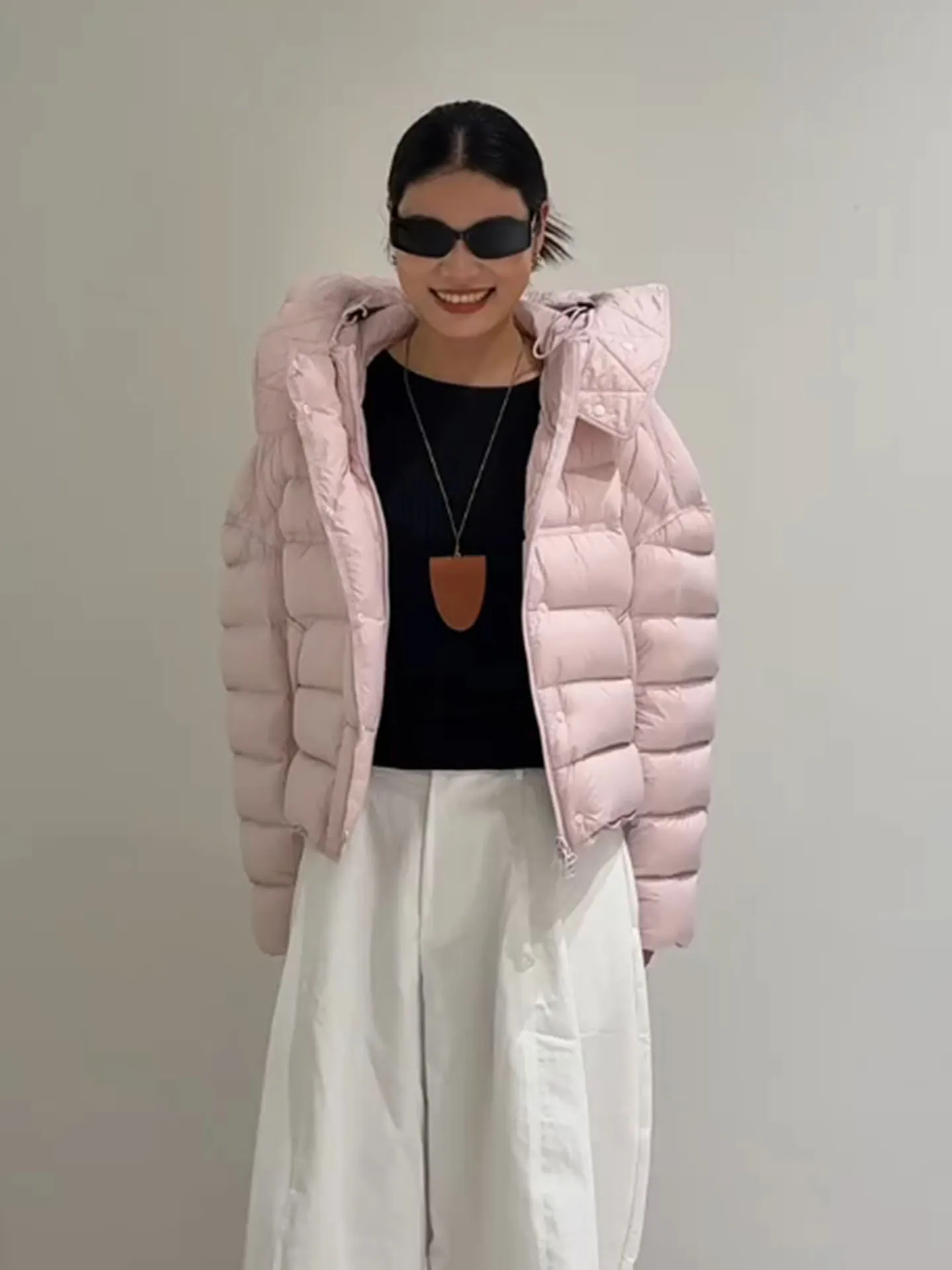 Pink ort Puffer Jaet Damen Brot SLE Casual Faion Warm Polyester Stoff Du Daunenmantel Hohe Taille Lange Sve