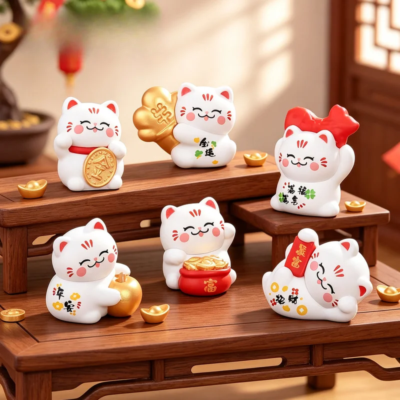 3Pcs Random Lucky Cat Mini Figurines, Micro Landscape DIY Decor, Cute Plastic Craft Ornaments, Dollhouse Desktop Decoration