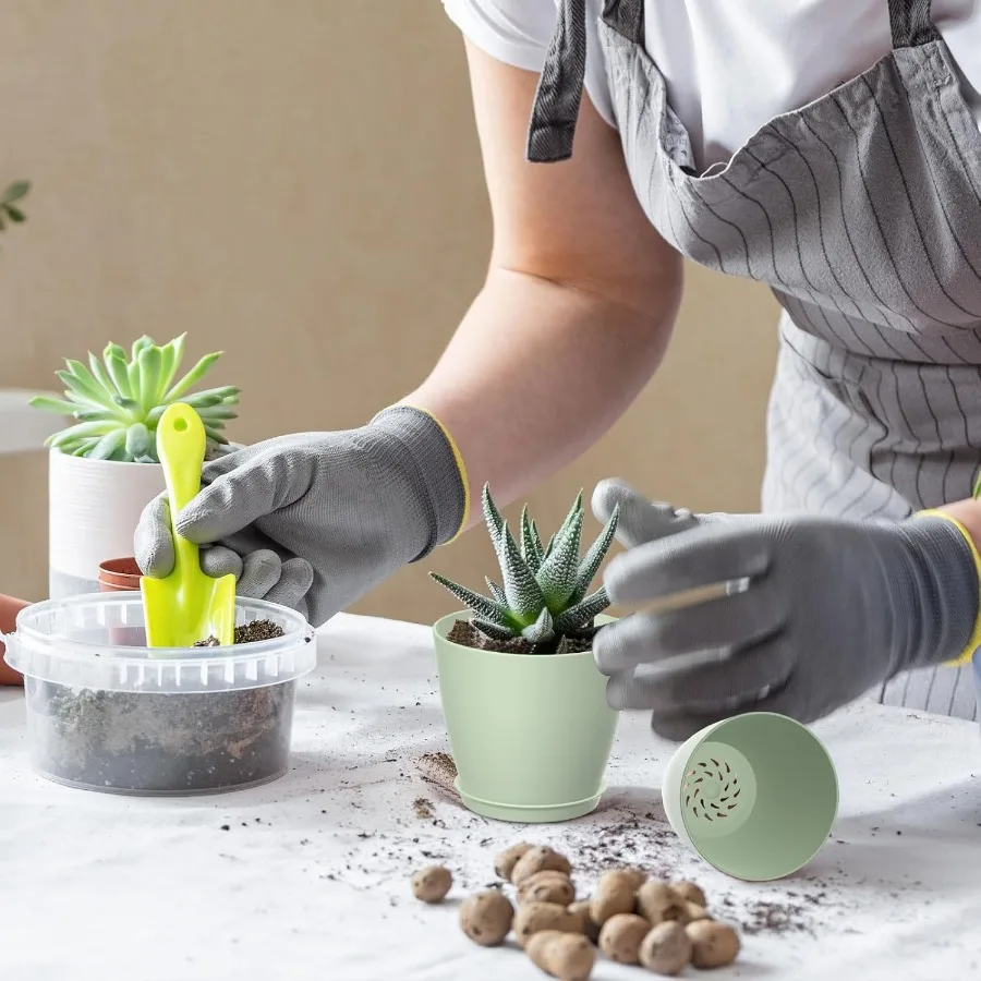 16Pack 4inch Small Nursery Plant Pots Plastic Planters with Drainage Holes and Saucers for Indoor Seedlings Succulents and Smal