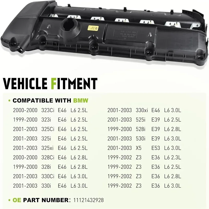 Engine Valve Cover 11121432928 For BMW 1999-2003 323i 325i 328i 330i 525i 528i 530i X5 Z3 E36 E39 E46 E53 L6 2.3L-3.0L Engine