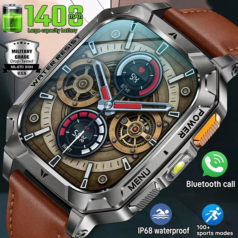 Hot Military Grade 1400mAh Battery High-end Men Smart Watch IP68 Waterproof Sports Trackers Flashlight Health Monitor Smartwatch