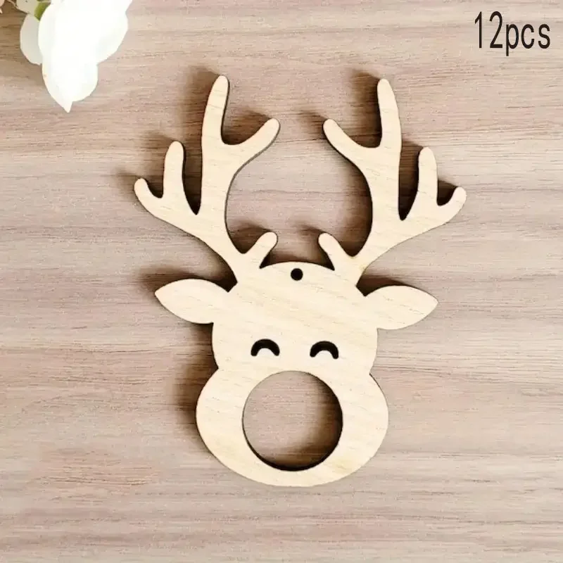 12pcs/24pcs Set of Wooden Reindeer Chocolate Rack with Hanging Rings - Christmas Decorations, Table Ornaments