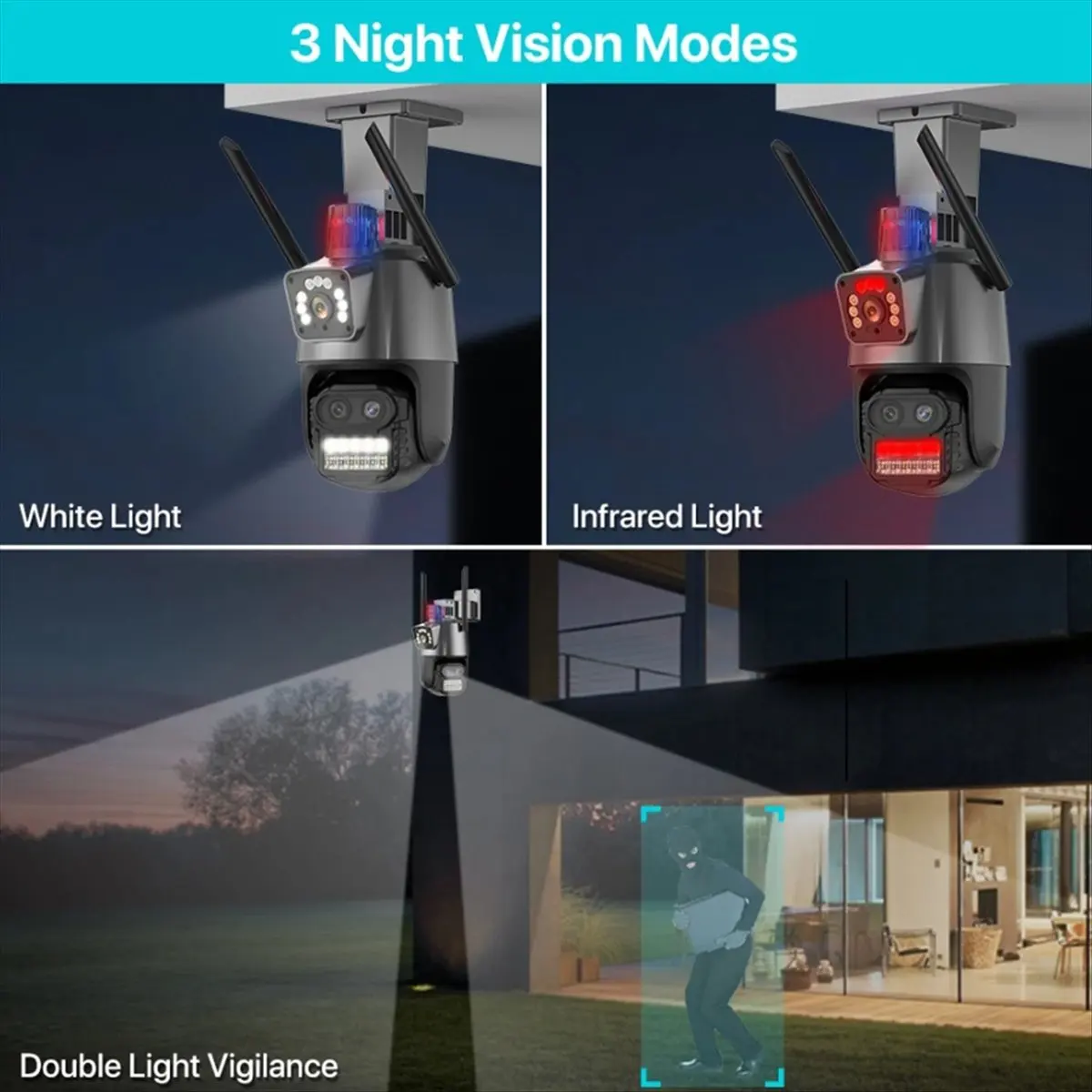 A43M Outdoor PTZ Camera 9MP 4K HD 8X Hybrid Zoom Triple Lens Dual Screen Wifi IP Camera Alarm CCTV Surveillance EU-Plug