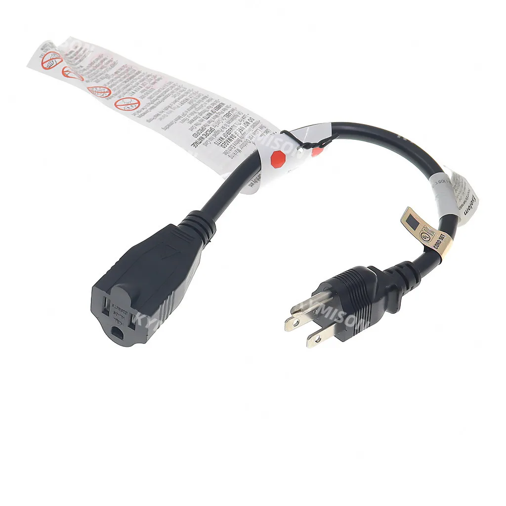 USA/American 3pin Short Flat Plug Power Cord,Nema 5-15P Flat Plug to Nema 5-15R Female Extension Cable 16AWG 30CM