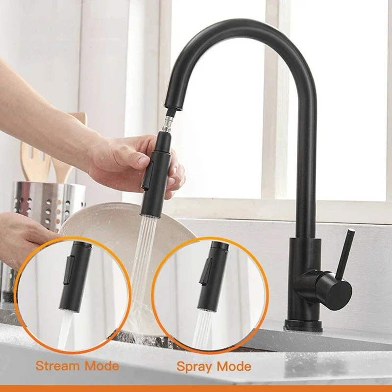 

Smart Touch Kitchen Faucet, 360 Rotation Crane, 2 Outlet Water Mixer Taps Brushed Gold Pull Out Sensor Faucets, Black and Nickel