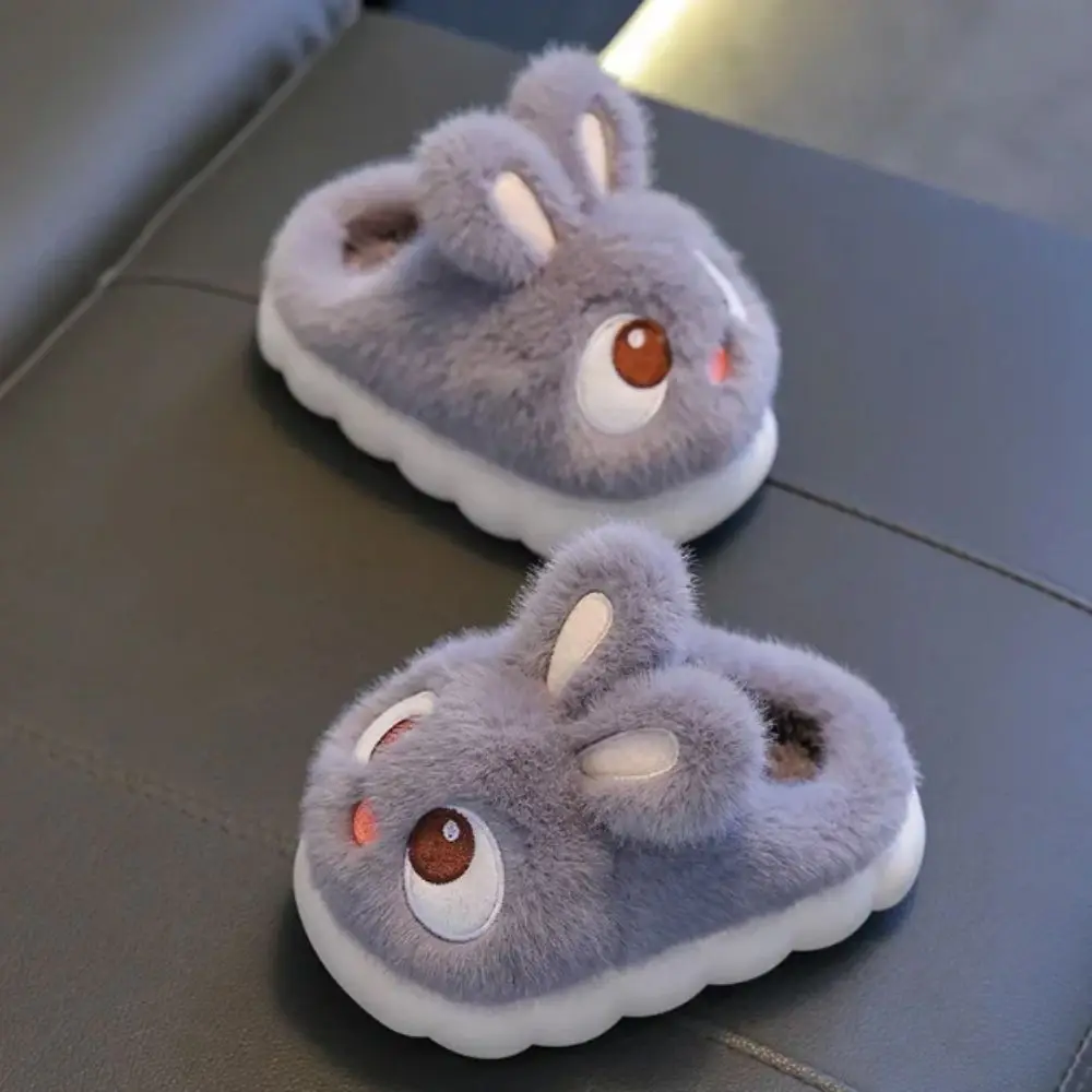 

Flat Sole Comfortable Warm Rabbit Slippers Fluffy Anti Slip Children's Slippers Big Eyed Waterproof Cotton Shoes Boys Girls