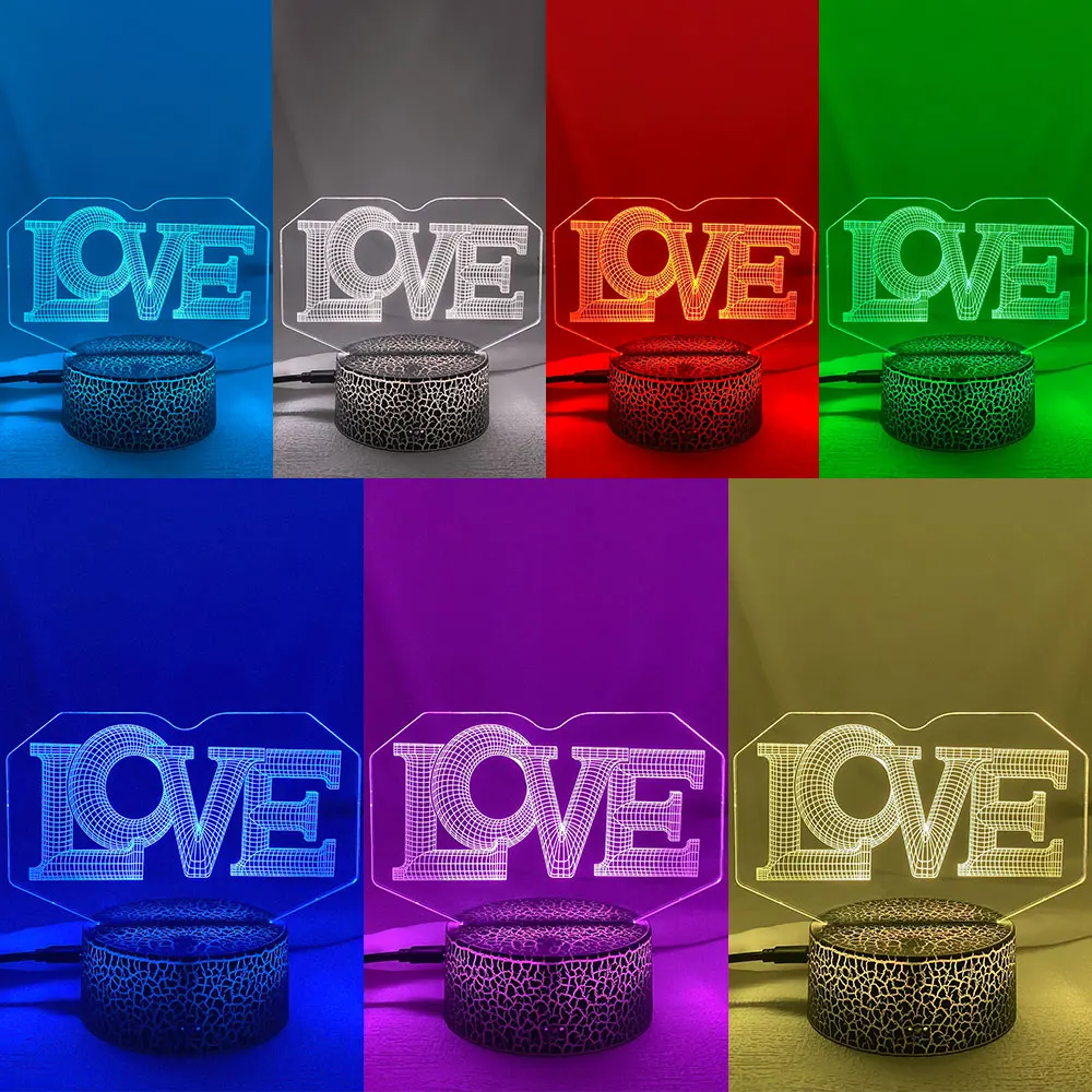 Romantic 3d Night Lamp “LOVE ” Letter Hologram Acrylic Laser Engrave Nightlight for Adult Bedroom Decoration Atmosphere Led Gift