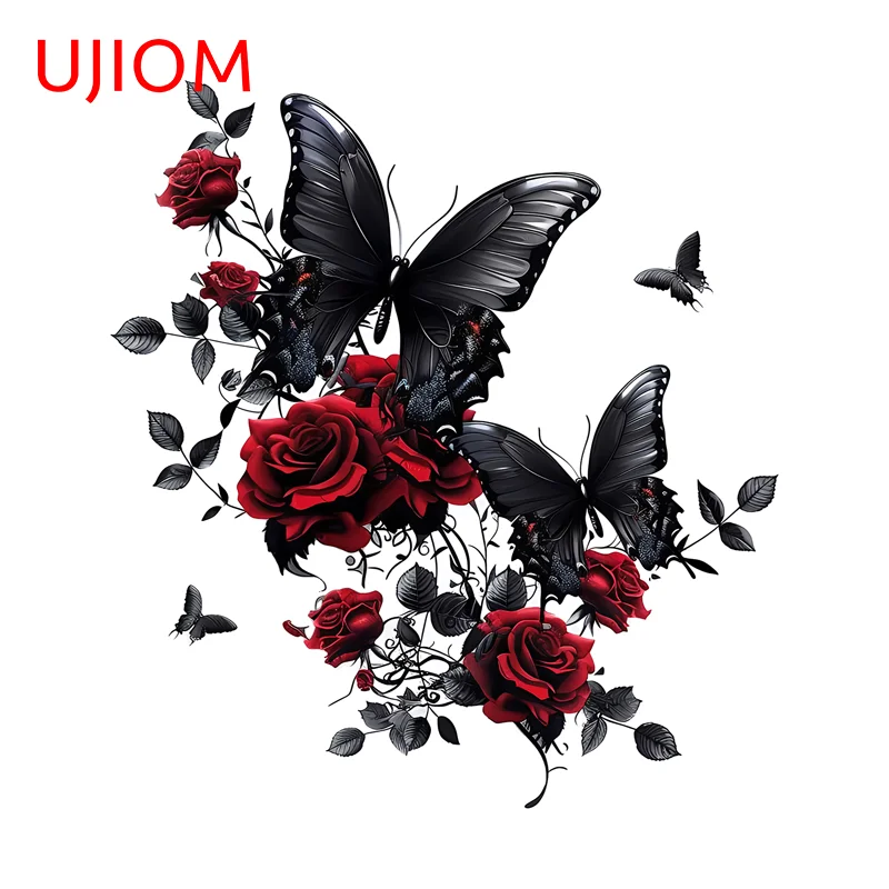 UJIOM Black Butterfly With Red Flower Wall Sticker Enchanting Hot Selling Bookshelf Decal Suitable For Air Conditioner Decor