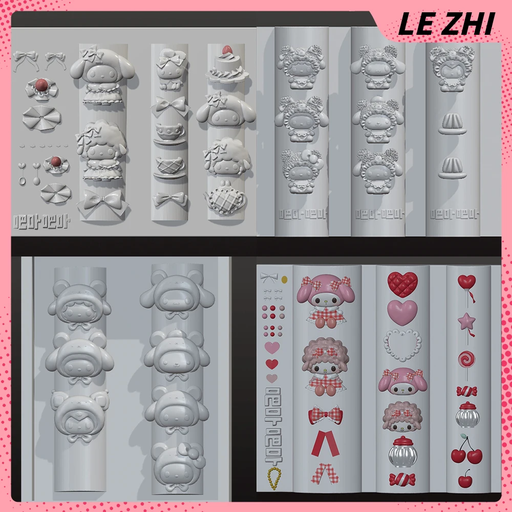 

1Pc Cartoon Cute Sanrio My Melody 3D Acrylic Nail Art Silicone Mould Bowknot Cherry Candy Cake Diy Design Nail Art Carving Mold