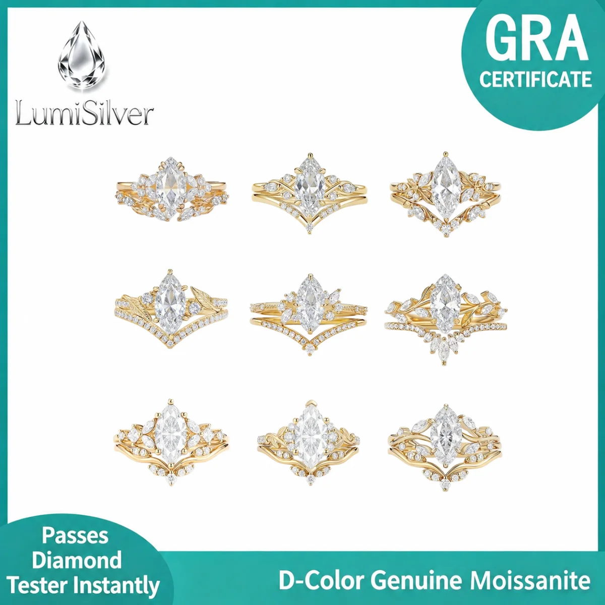 S925 Sterling Silver Marquise Moissanite Ring Set for Women, Multi-style Stackable Engagement Wedding Bridal Jewelry Gift