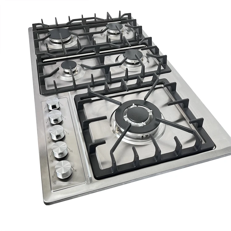 موقد غاز آمن بخمسة شعلات - موقد غاز البترول المسال/NG مدمج من الفولاذ المقاوم للصدأ للمطابخ الاحترافية