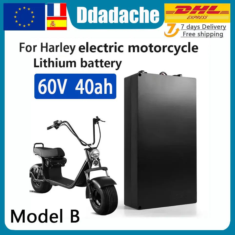 60V 40Ah Li-Ionen-Akku für Elektromotorräder, 2000W, für Harley zweirädrigen, faltbaren Citycoco Elektroroller, kostenloses Ladegerät