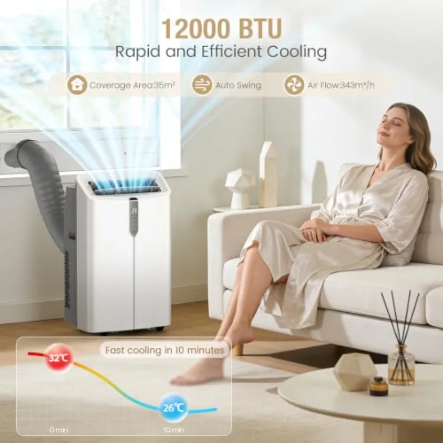 Smart Portable Air Conditioners for home office use, ABS plastic body, white color, 12000 BTU cooling with auto evaporation and