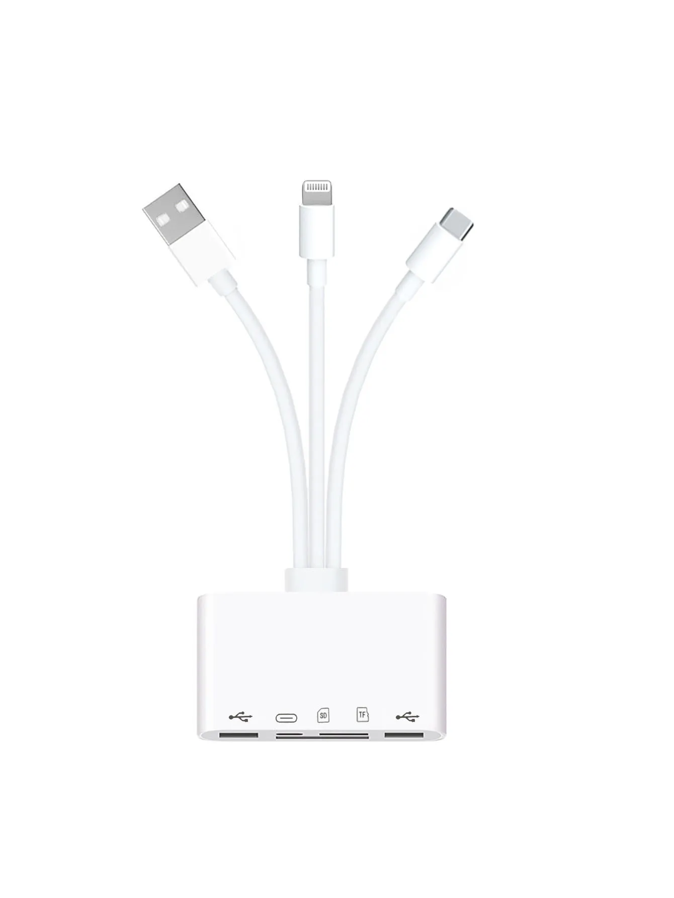 Three-wire 5-in-1 card reader, multi-function OTG converter, high-speed transmission, compatible with Iphone/Android/ipad