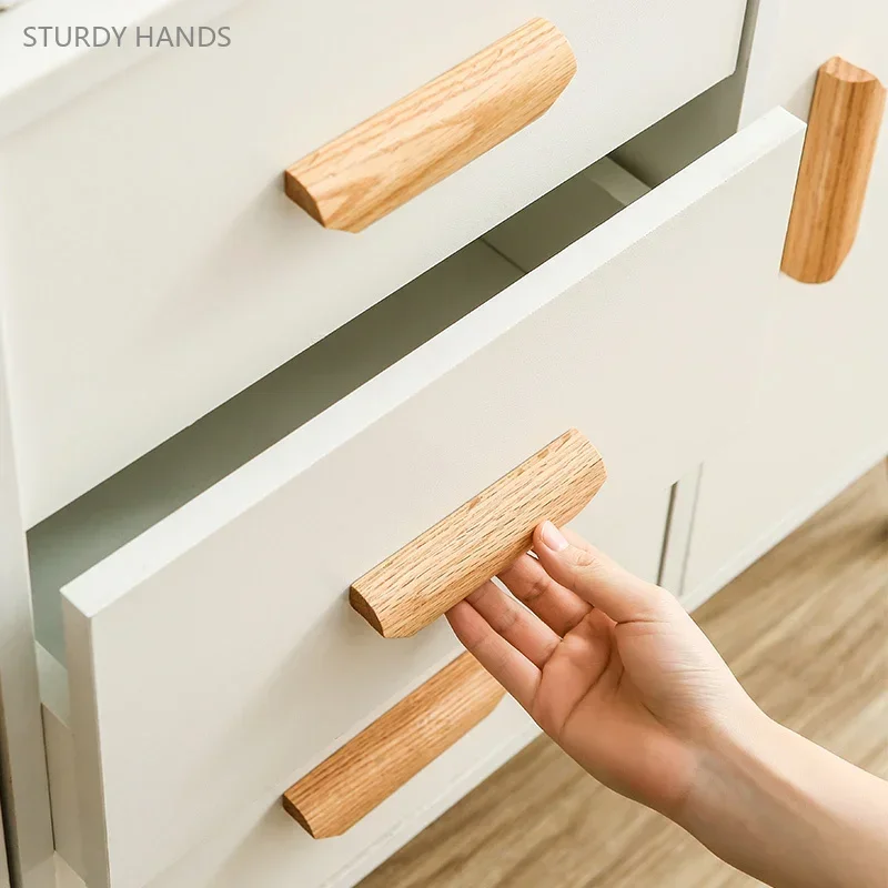 2PCS solid wood cabinet door handle Japanese minimalist cabinet original hand wardrobe shoe cabinet drawer wooden handle