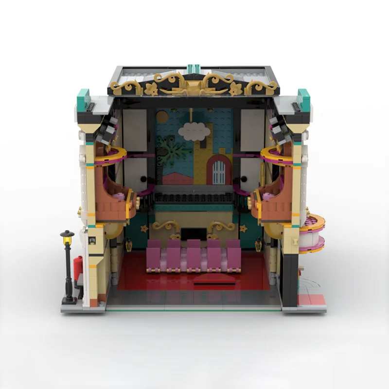 โมเดลบล็อกอาคารโรงเรียนโรงละครโมดูลาร์ 1614 ชิ้นพร้อมเวทีเคลื่อนย้ายได้และที่นั่งสองชั้น เหมาะสําหรับการแสดงผลที่สร้างสรรค์