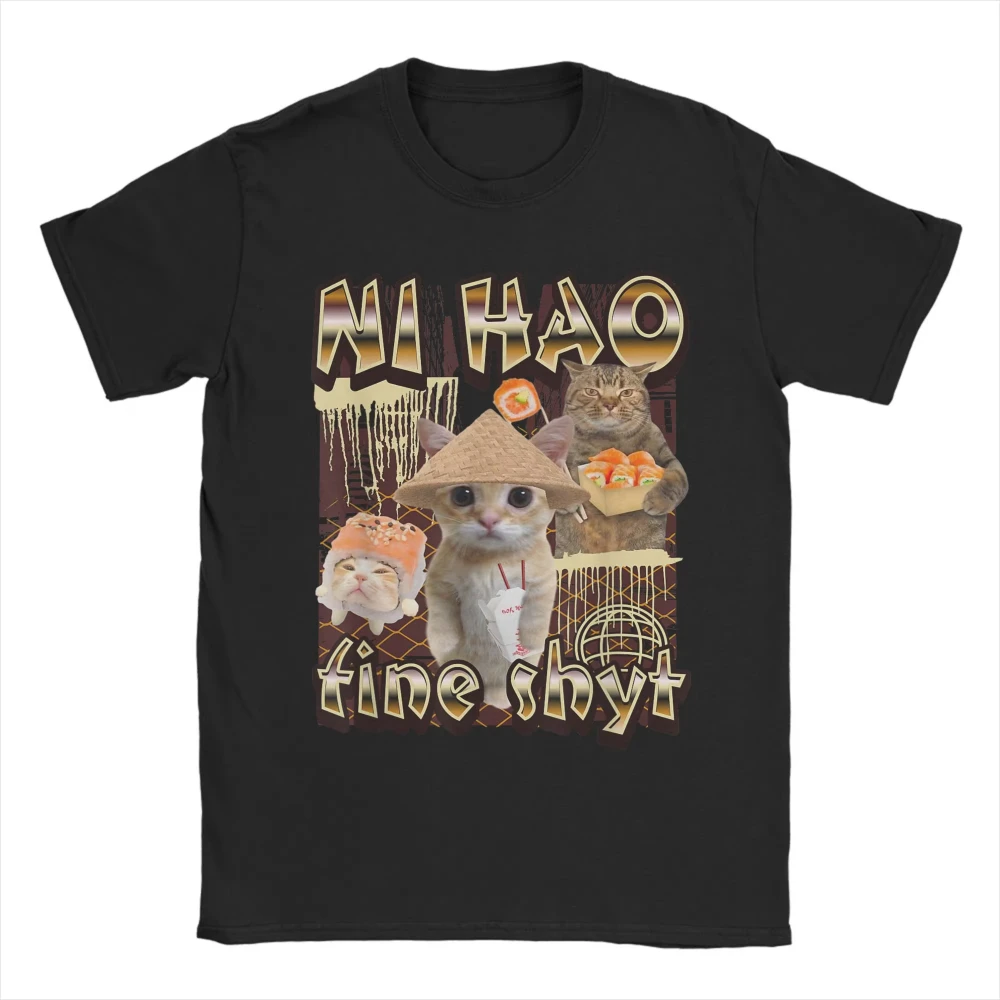 Camiseta con estampado para hombre y mujer, camiseta divertida de algodón Ni Hao Fine Shyt, camiseta divertida de algodón de manga corta Gen Z Meme, camisetas con cuello redondo, Merch 3XL