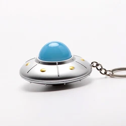 Mini LED Light Flying Saucer Keychain Creative Spaceship Model Keyring Pendant Plastic Small Toy for Children Key Chain Ornament