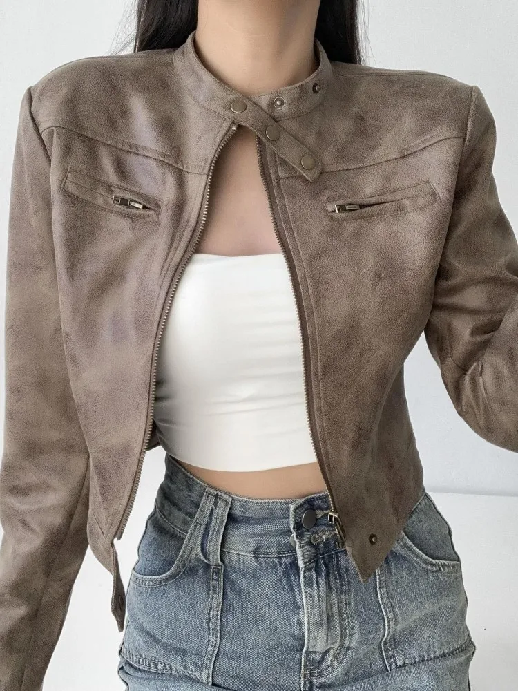 

Байкерские куртки Женская куртка с защитой Осенняя замша из оленьей кожи с кисточками и бахромой с клапанами со вставками в богемном художественной субкультуры Ins