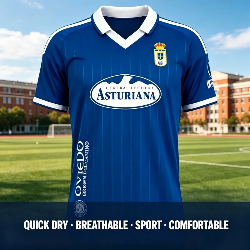 2026-2027 Spanien Team Trikot Verein Real Oviedo Heimtrikot 3D-Druck T-Shirt Herren Atmungsaktives T-Shirt Eltern-Kind – Detail 1