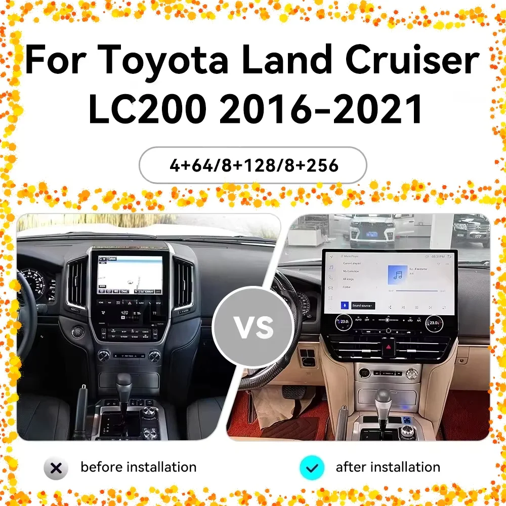 

Car Radio Multimedia Player for Toyota Land Cruiser LC200 2016-2021 19.8'' Screen Android Auto CarPlay GPS Navigation Stereo BT