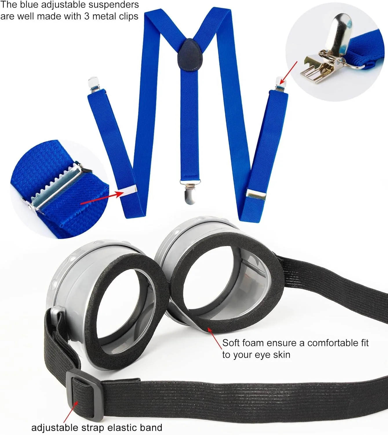 Kostium na Halloween dla dorosłych kobiet, gogle/żółta czapka/niebieska sukienka/szelki/rękawiczki, akcesoria do kostiumu na Halloween