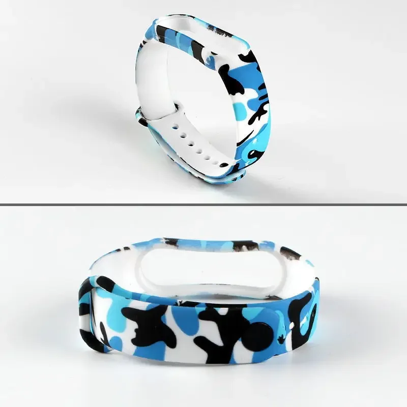 Camuflagem Strap para Xiaomi Mi Band, Silicone Pulseira, Pulseira de Substituição, 7, 6, 5, 4, 3