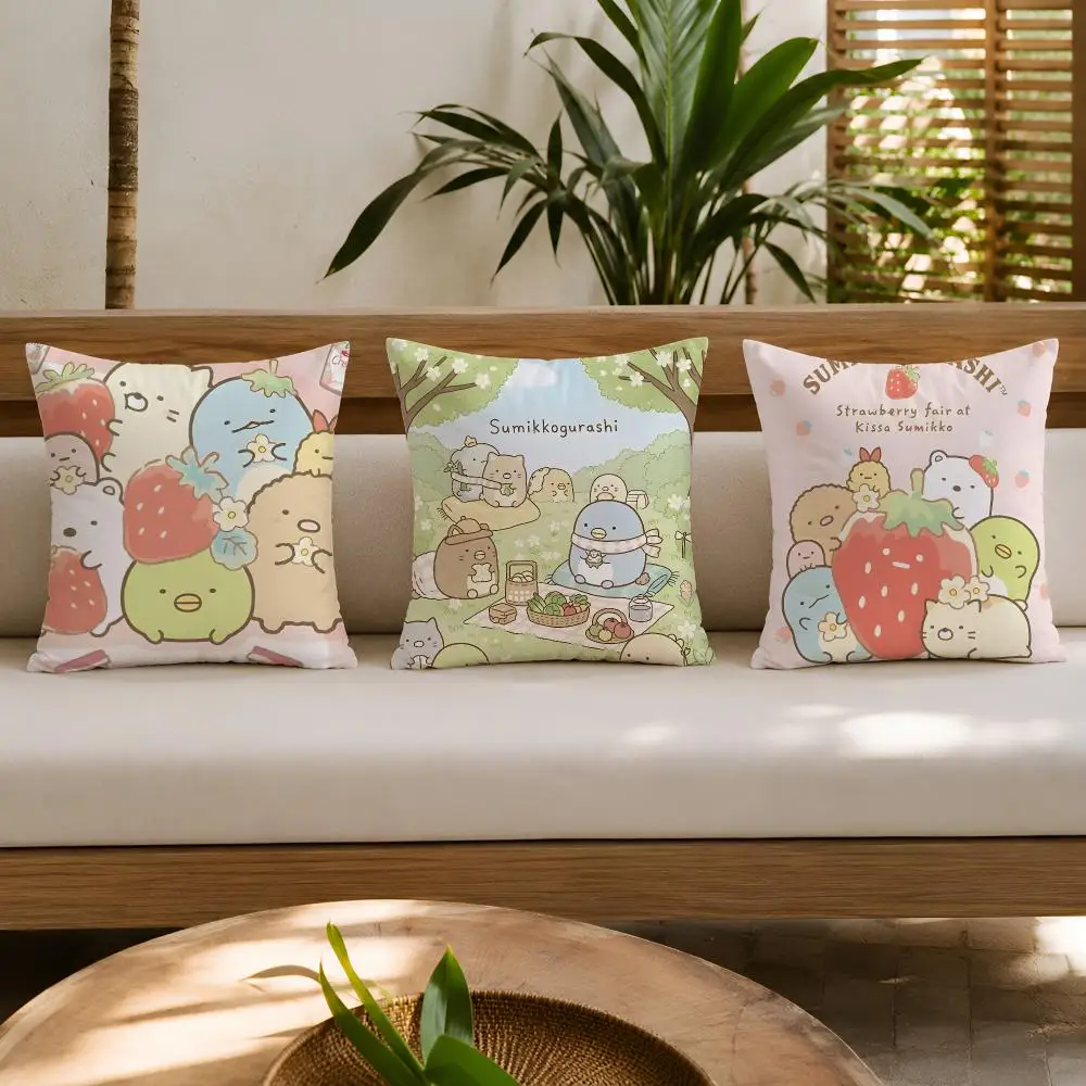 Cute S-Sumikko Gurashi Cushion Cover Double-Sided Plush Sofa Cushion Covers Organic Breathable Invisible Zipper