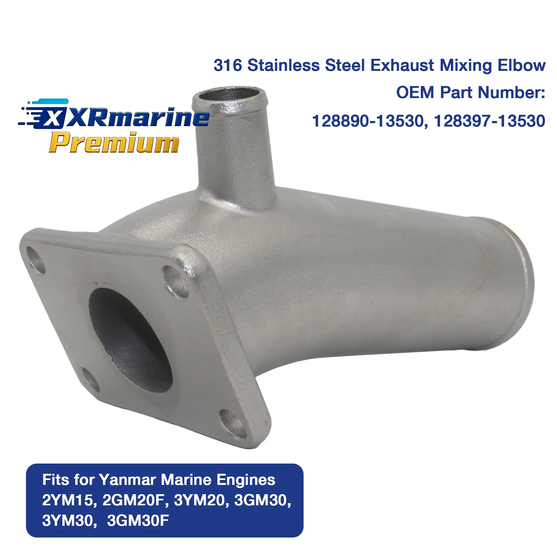 Marine Exhaust Mixing Elbow with 316 Stainless Steel for Yanmar 2YM15 2GM20F 3YM20 3GM30 3YM30 3GM30F Boat Engine 128890-13530