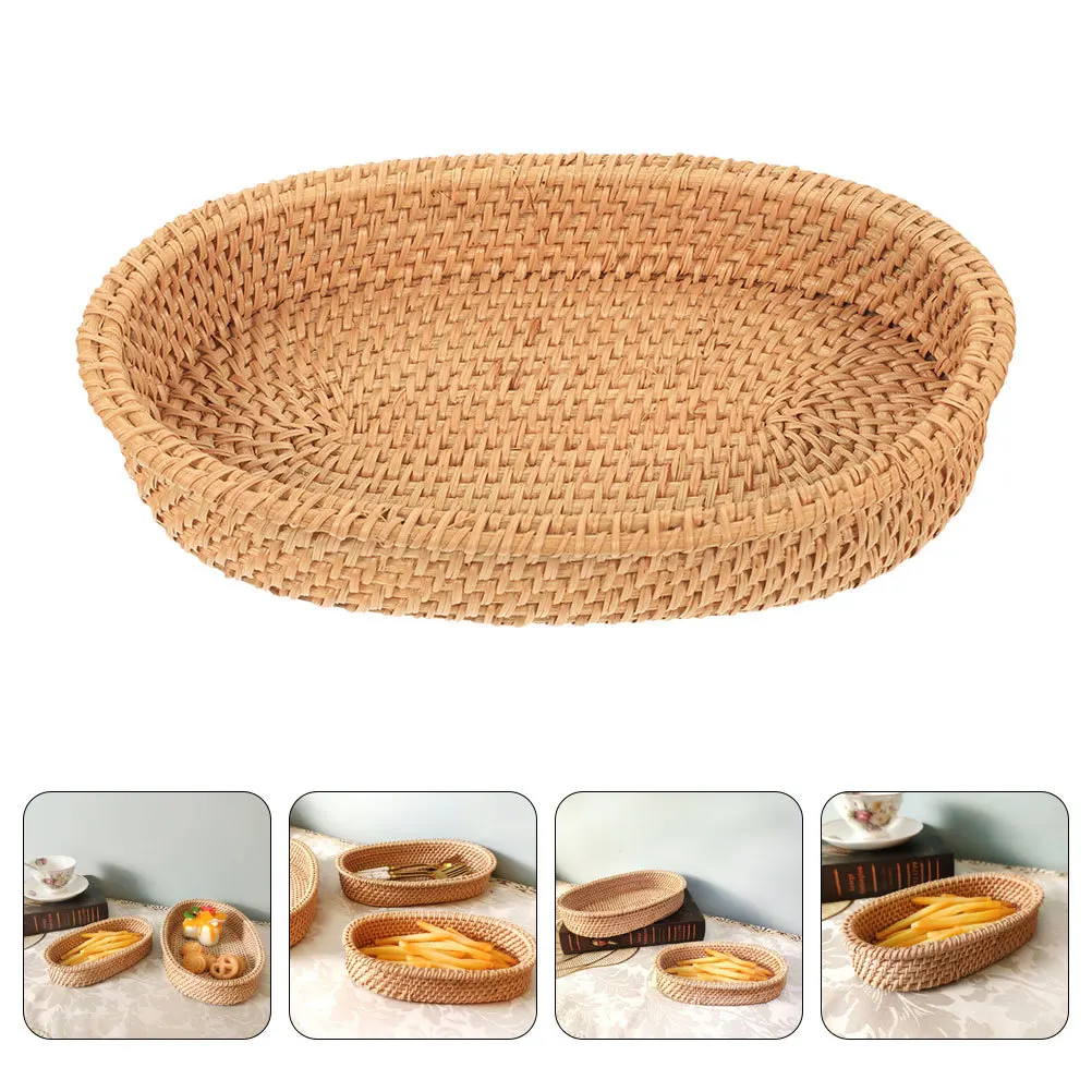 

Woven Storage Basket Kitchen Dining Table Multifunctional Bread Fruit Snack Container Household Cutlery Organizer Oval