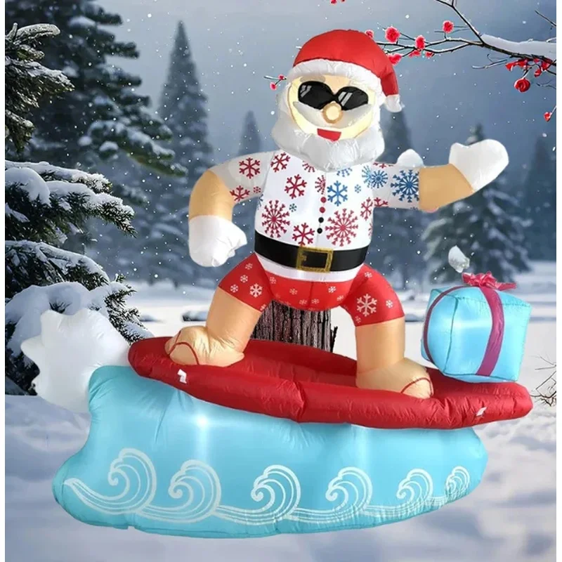 4FT Surfing Santa Claus Inflatable Air Model with LED Light for Christmas Outdoor Yard Party Decoration Holiday Display Ornament