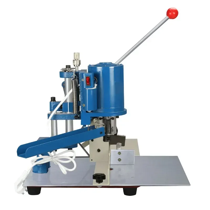 Electric hole punch for round holes; multi-position single-hole punch and binder for loose-leaf notebooks and hang tags.