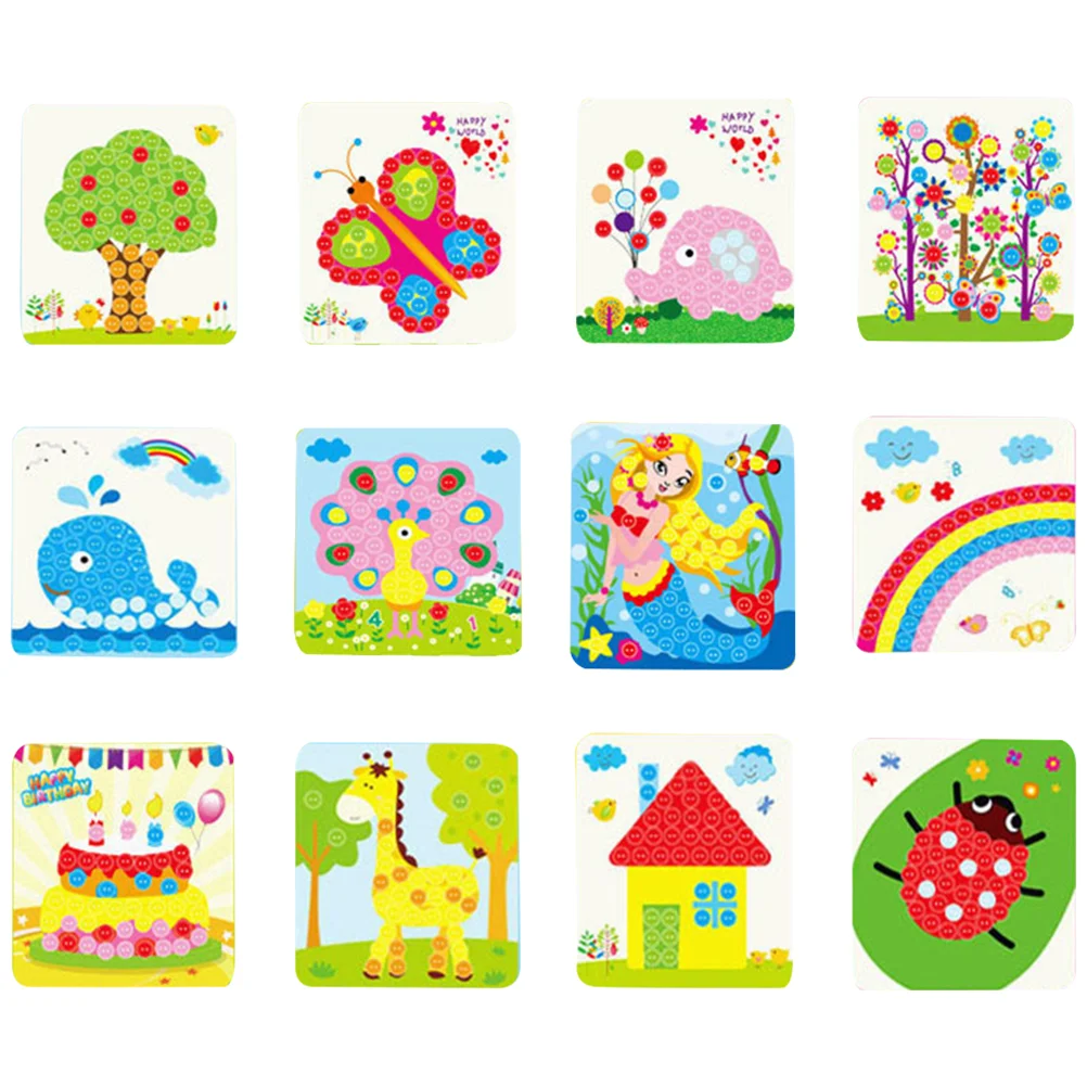 

12 Pcs Button Painting Handcraft Diamond Pasting Stickers DIY Sticky Toy Toys Manual