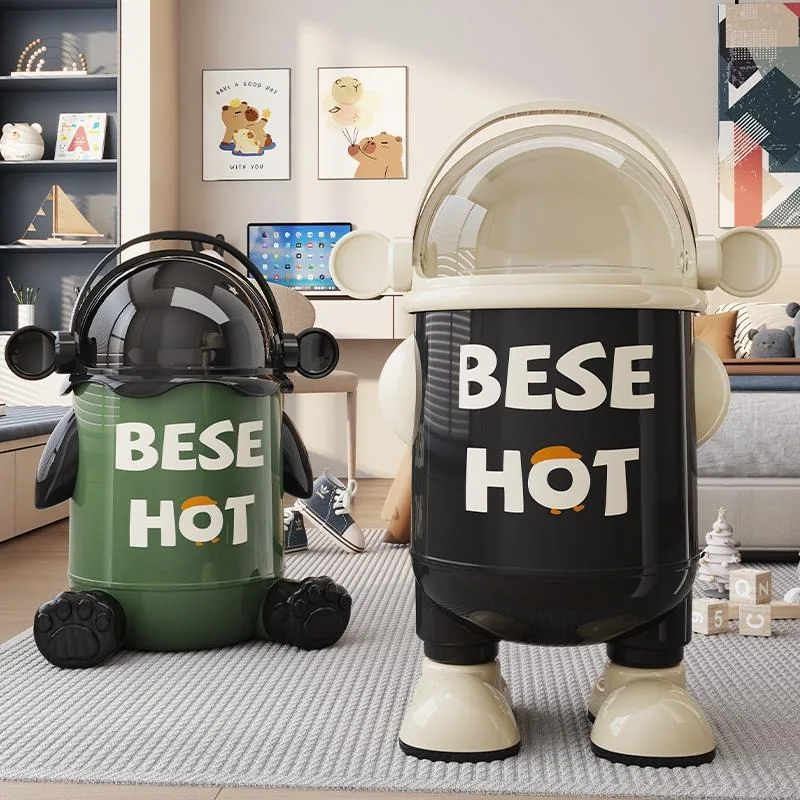 Trash can household 2025 new creative cute high value with wheels living room kitchen bedroom bathroom storage bucket