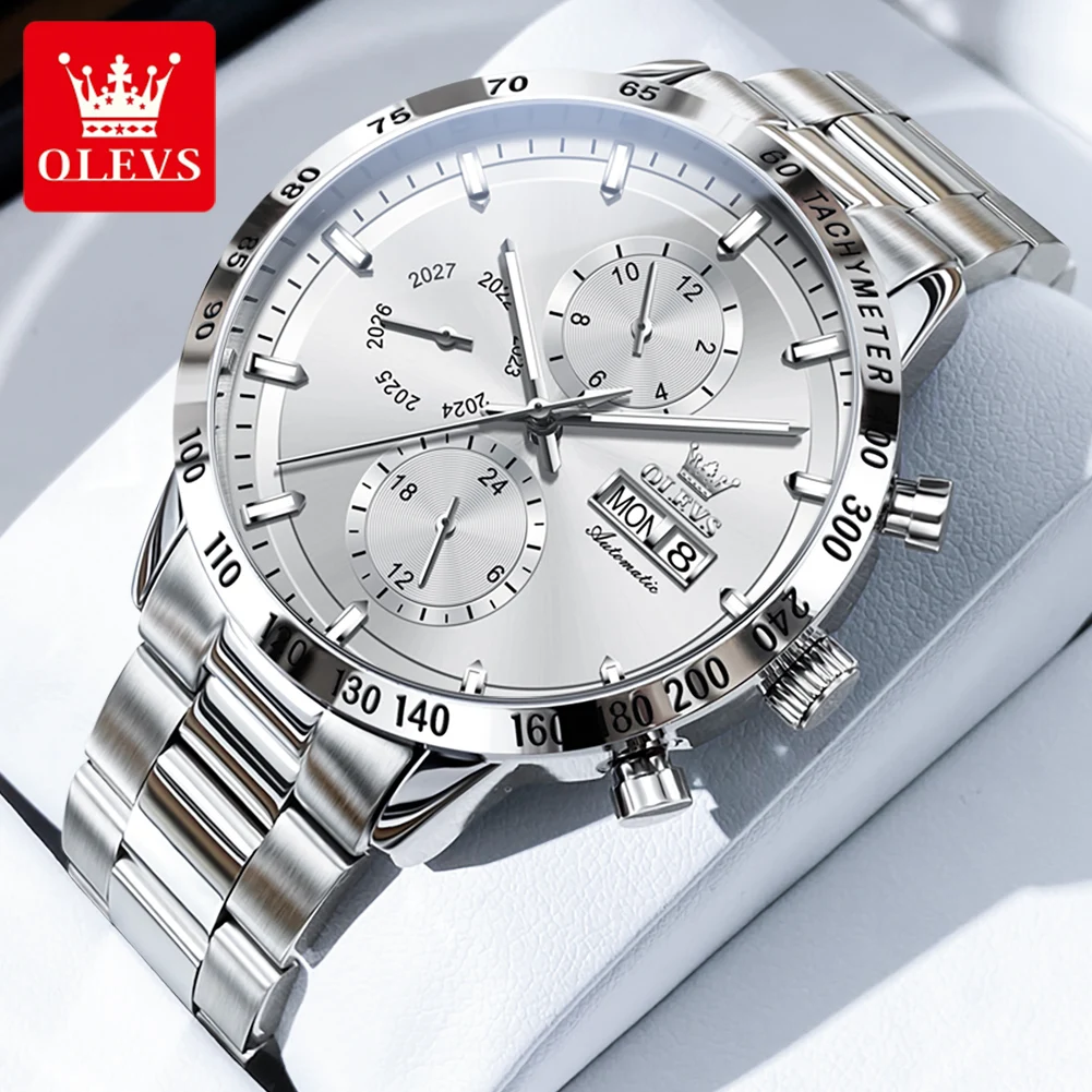 

OLEVS Brand Fashion Mechanical Watch for Men Stainless Steel Waterproof Year Month Date 24 Hours Multifunction Luxury Watches