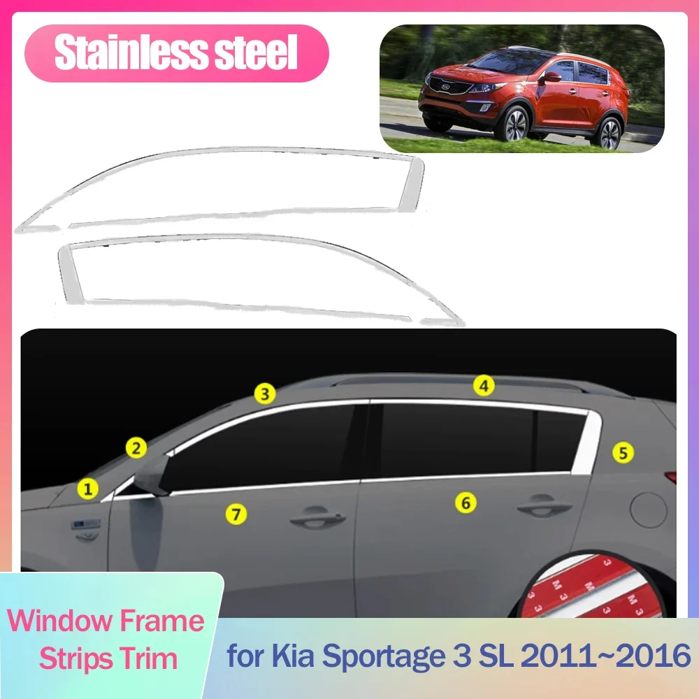 Full Window Frame Strips Trim for Kia Sportage 3 SL 2011~2016 2012 2013 Cover Silver Stainless Steel Sticke Styling Accessories