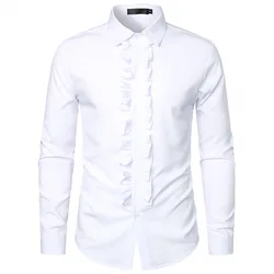 Blusa branca de plissado para homens camisa smoking manga longa plissada camisas de vestido com botão para baixo camisa de baile de casamento formal masculina de smoking formal marca 2023